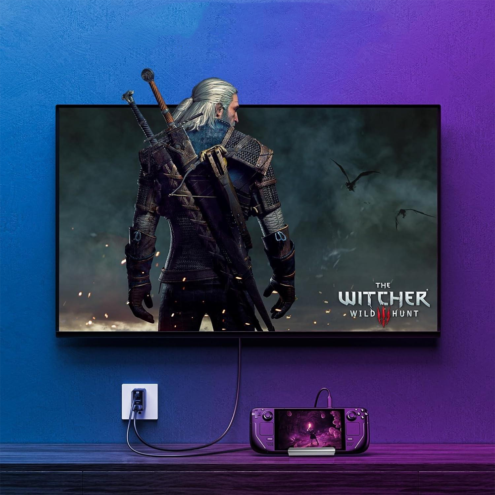 Alu Steam Deck / OLED Dockingstation Ladegerät Charging Dock Stand mit HDMI 4K@60Hz / USB C PD 55W / LAN / 3x USB A 3.0 - Grau