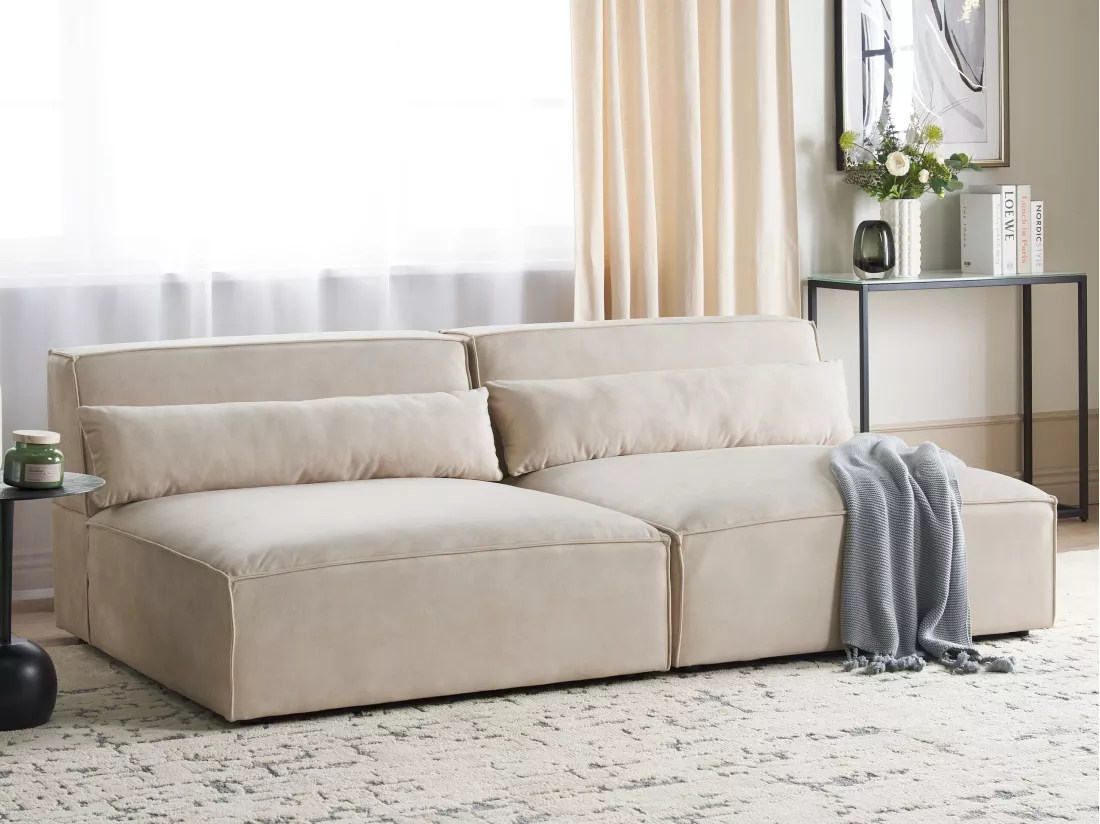 Canapé 2 places modulable en velours sans accoudoirs beige HELLNAR