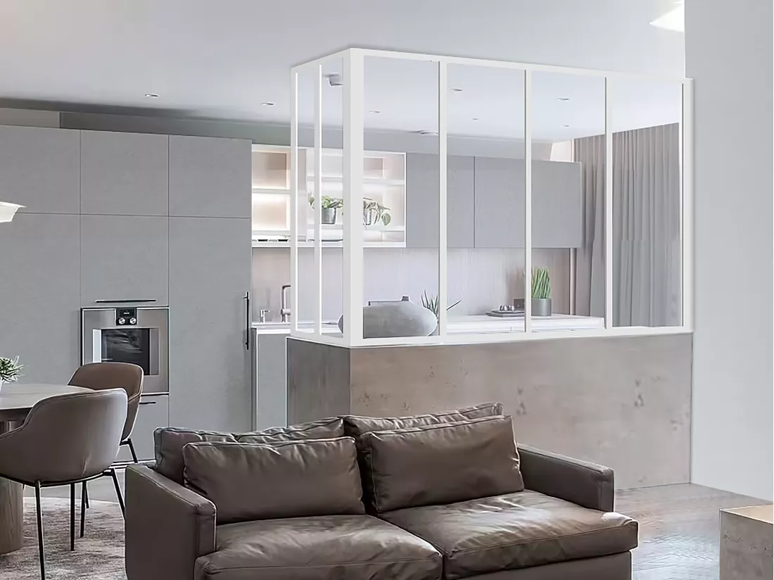 Verrière d'angle atelier en aluminium thermolaqué - L120 x L60 x H105 cm - Blanc - BAYVIEW
