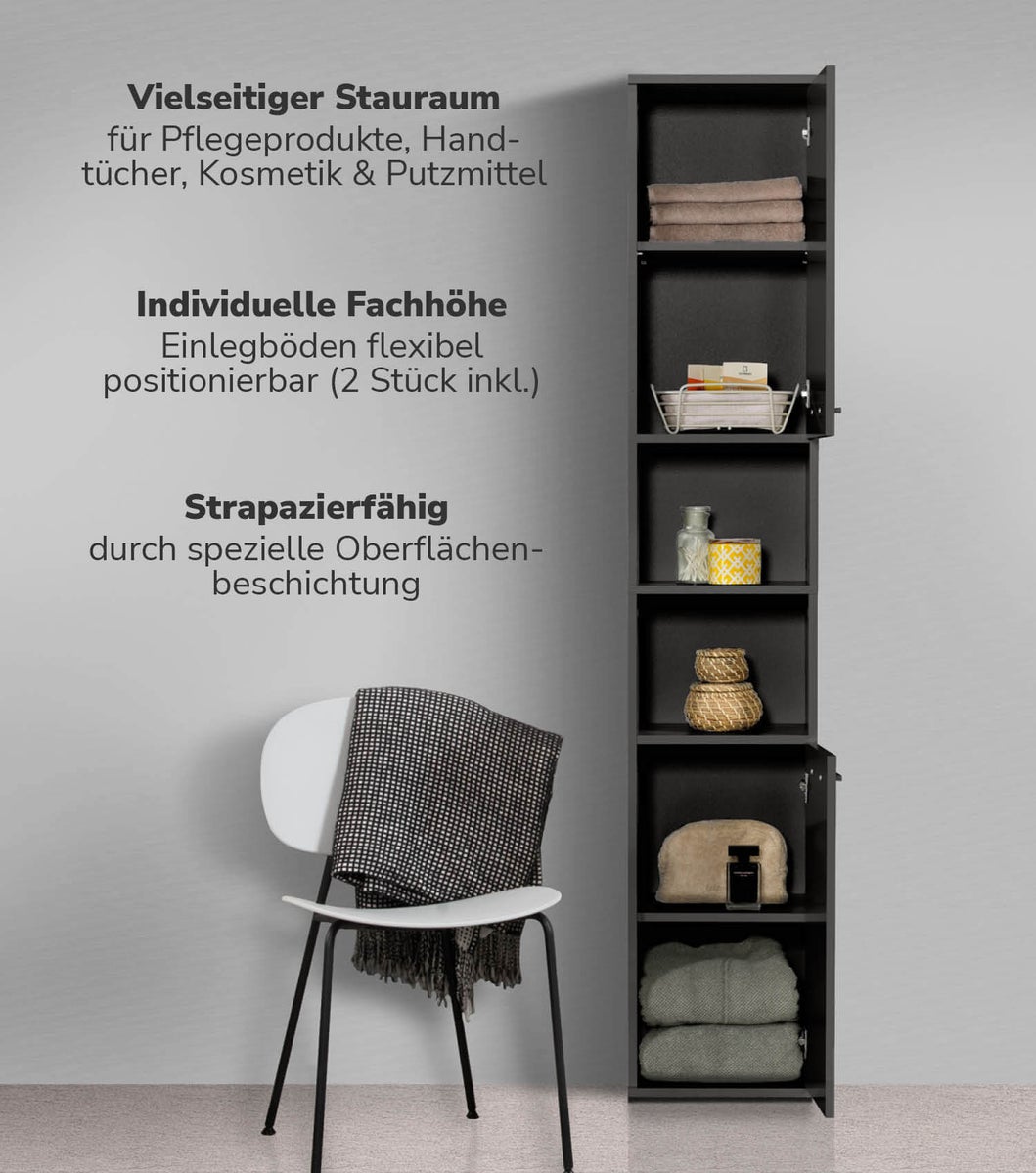 mokebo badkamer hoge kast 'The Captain', badkamerkast in 180x33x34 (HxBxD in cm) in wit