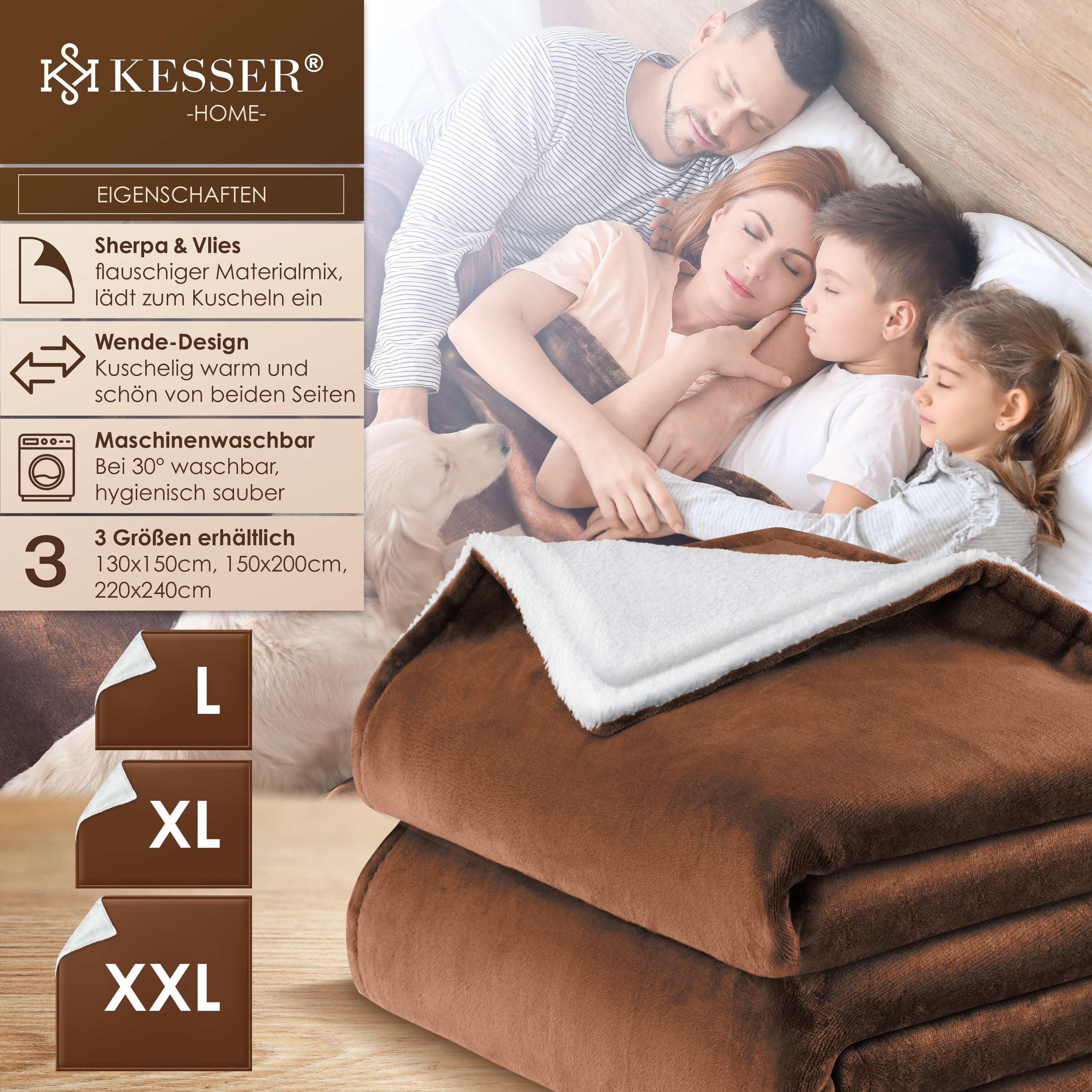 KESSER® Kuscheldecke Flauschige Sherpa Extra Weich & Warm Wohndecke Flanell Fleecedecke, Falten beständig/Anti-verfärben als Couchdecke Sofadecke oder Bettüberwurf