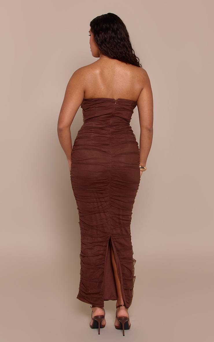 Chocolat Robe Maxi Bustier Corset Moulante En Mesh Froncé