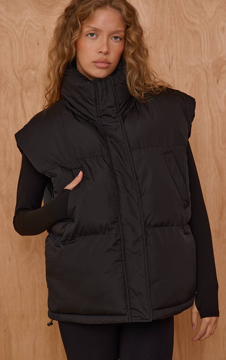 Noir Gilet Sans Manches Matelassé À Épaules Structurées