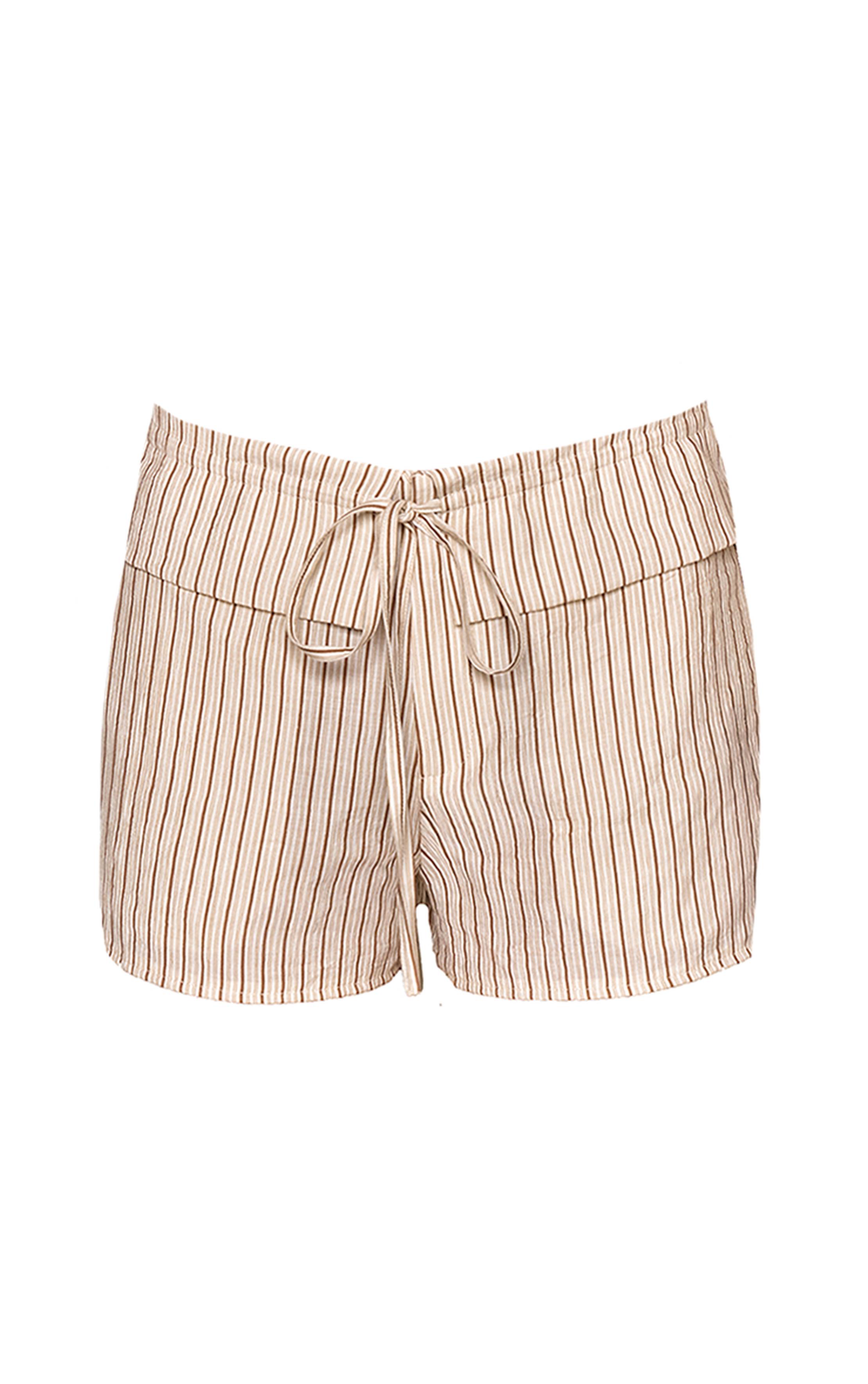 Gris Pierre Short À Taille Repliée En Tissu Tissé À Rayures