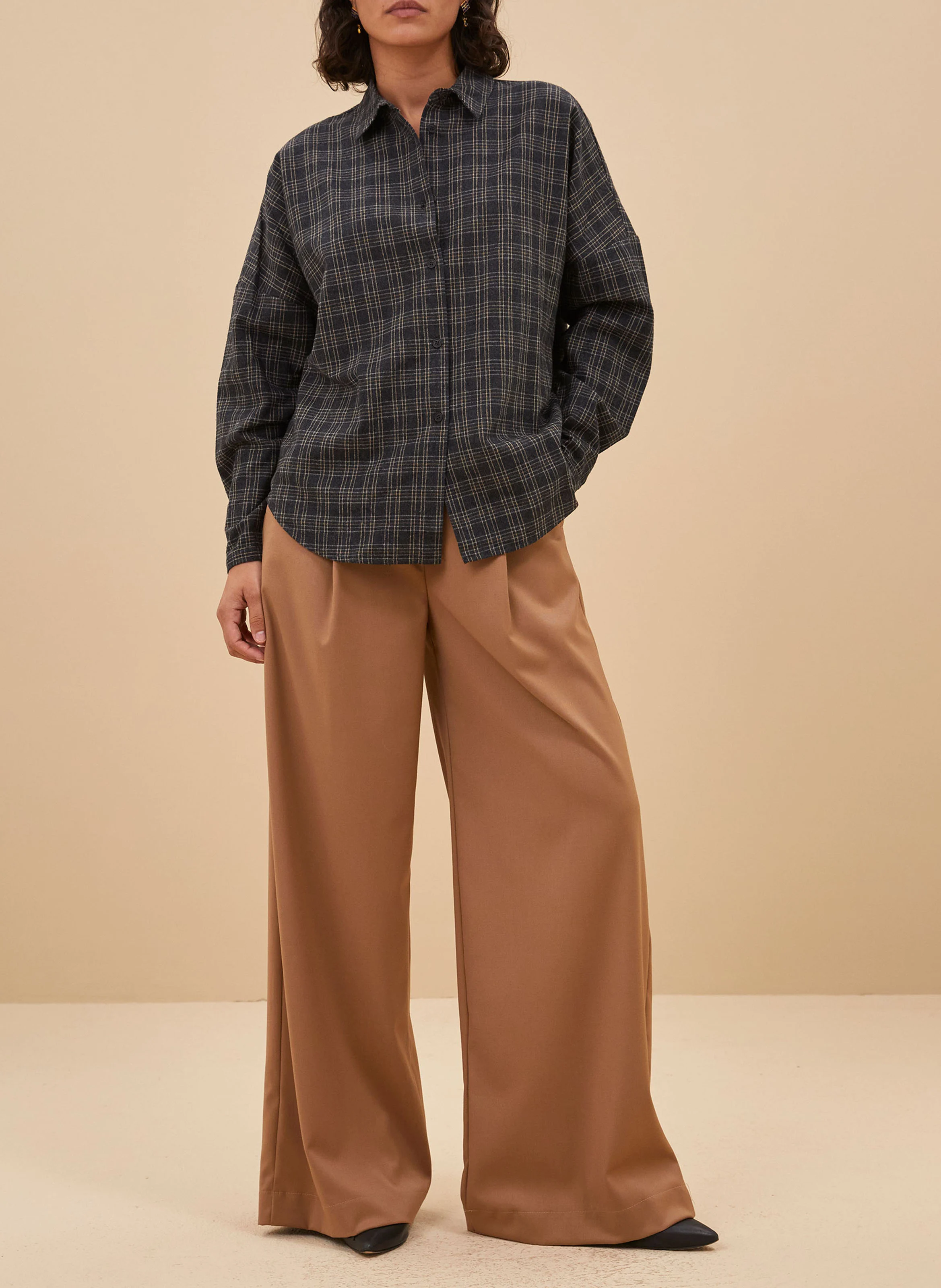 Chemise ample imprimée en coton mélangé | Gris