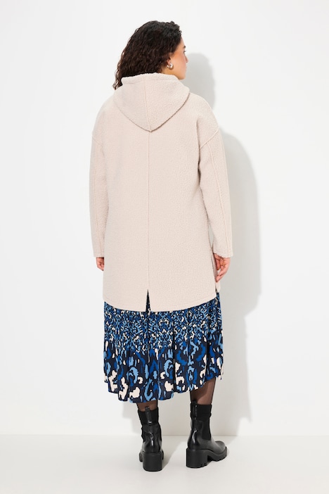 Teddy-Longjacke, Herz, Oversized, Kapuze