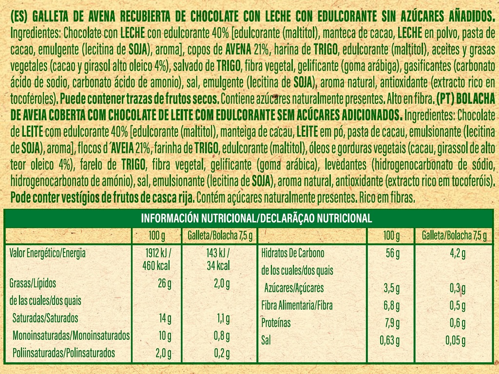 BOLACHAS FINAS GULLON AVEIA CHOCOLATE ZERO SEM AÇÚCAR 150G