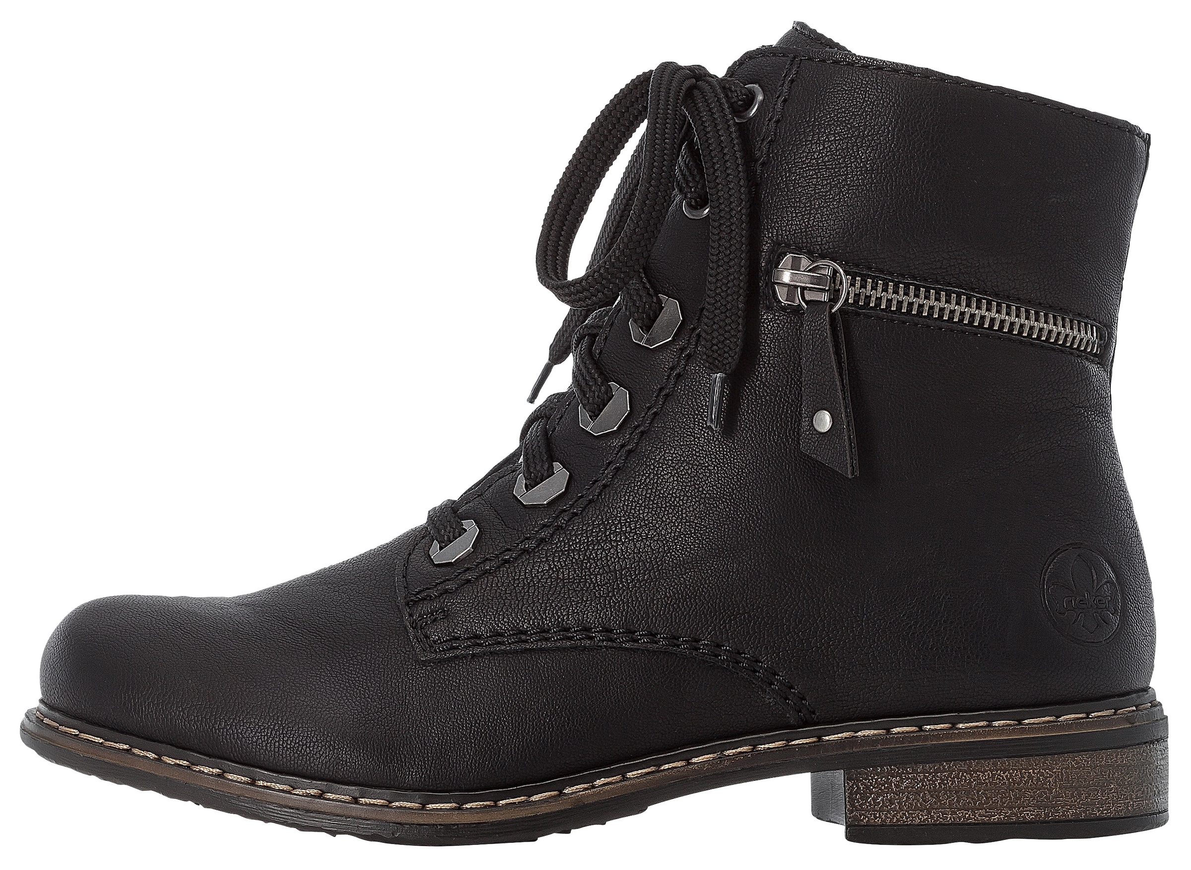 Rieker Schnürboots  , Schnürstiefelette, Blockabsatz, mit Zierreissverschluss aussen