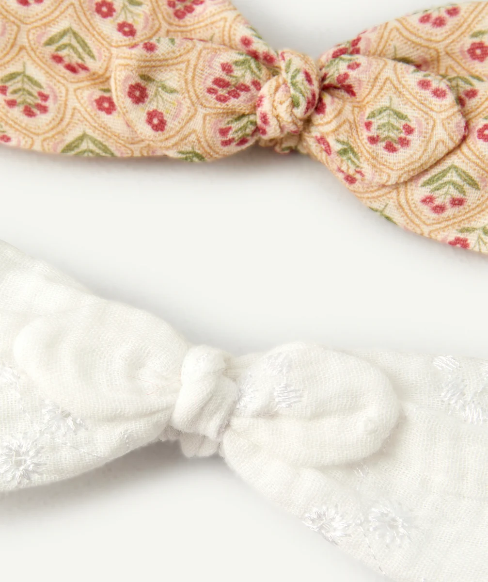 LOT DE 3 BANDEAUX BÉBÉ FILLE UNIS ET IMPRIMÉS AVEC NOEUDS