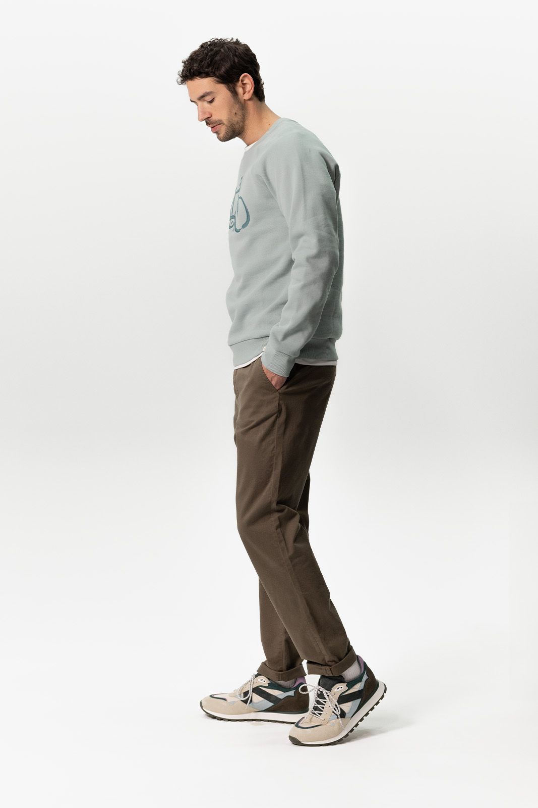 Donkergroene katoenen chino