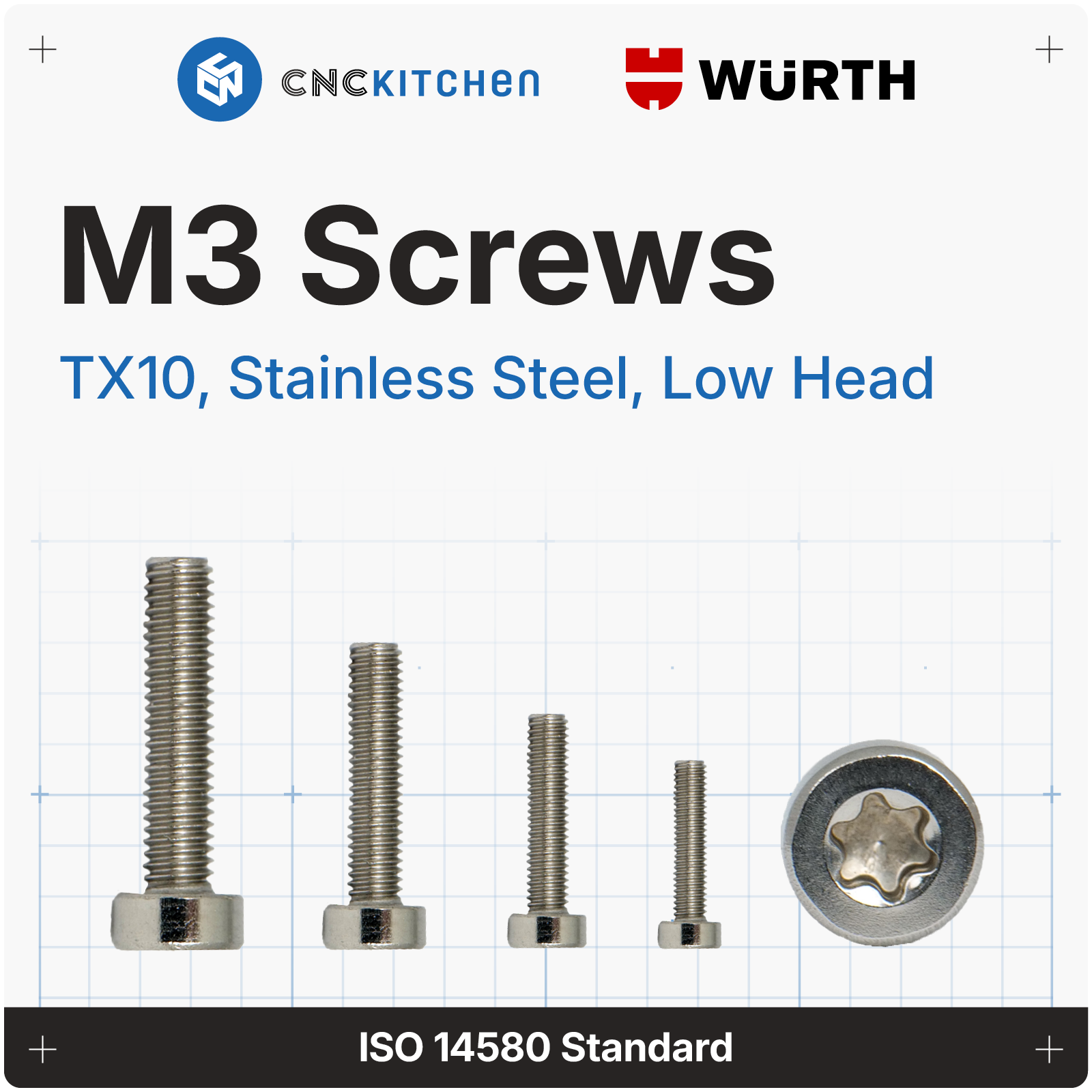 CNC Kitchen  M3 Zylinderschrauben, niedriger Kopf (ISO 14580), Edelstahl A2-70, M3x4 (25 Stk)    Edelstahl M3 Zylinderschraube mit Innensechsrund & niedrigem Kopf
