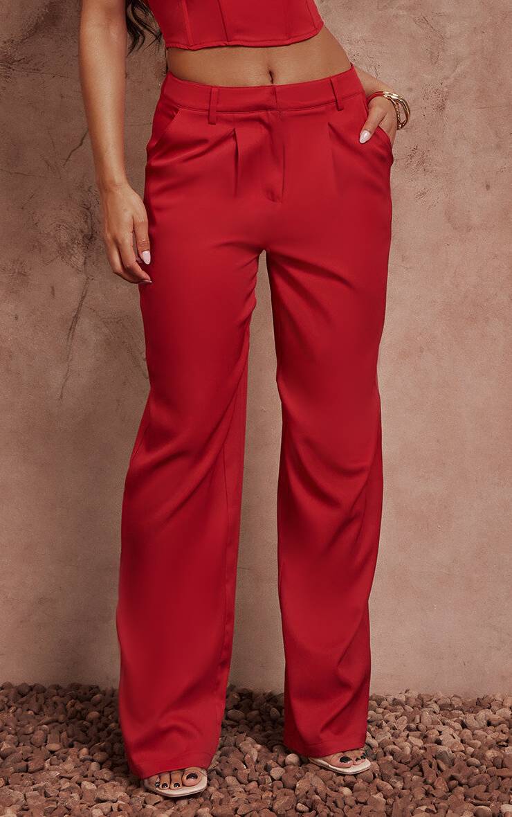 Rouge Pantalon Tailleur Tissé Coordonné