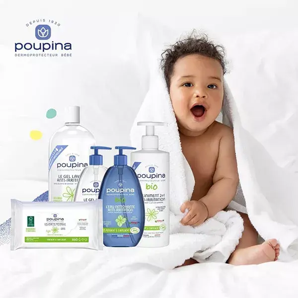 Água de Limpeza Orgânica Anti-Irritação para Bebês Poupina 485ml