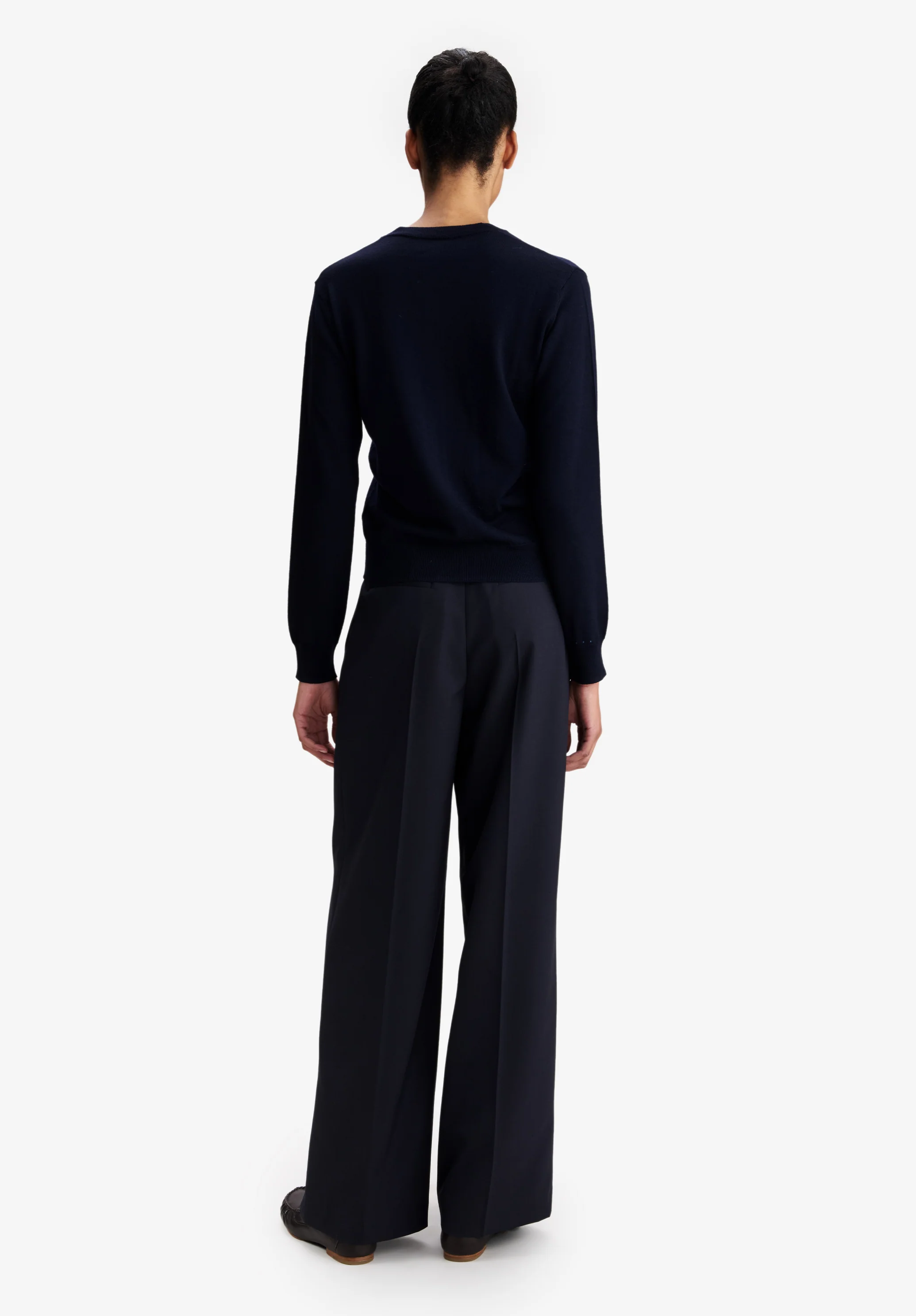 Pantalon bleu marine ample en laine mélangée - Dark navy
