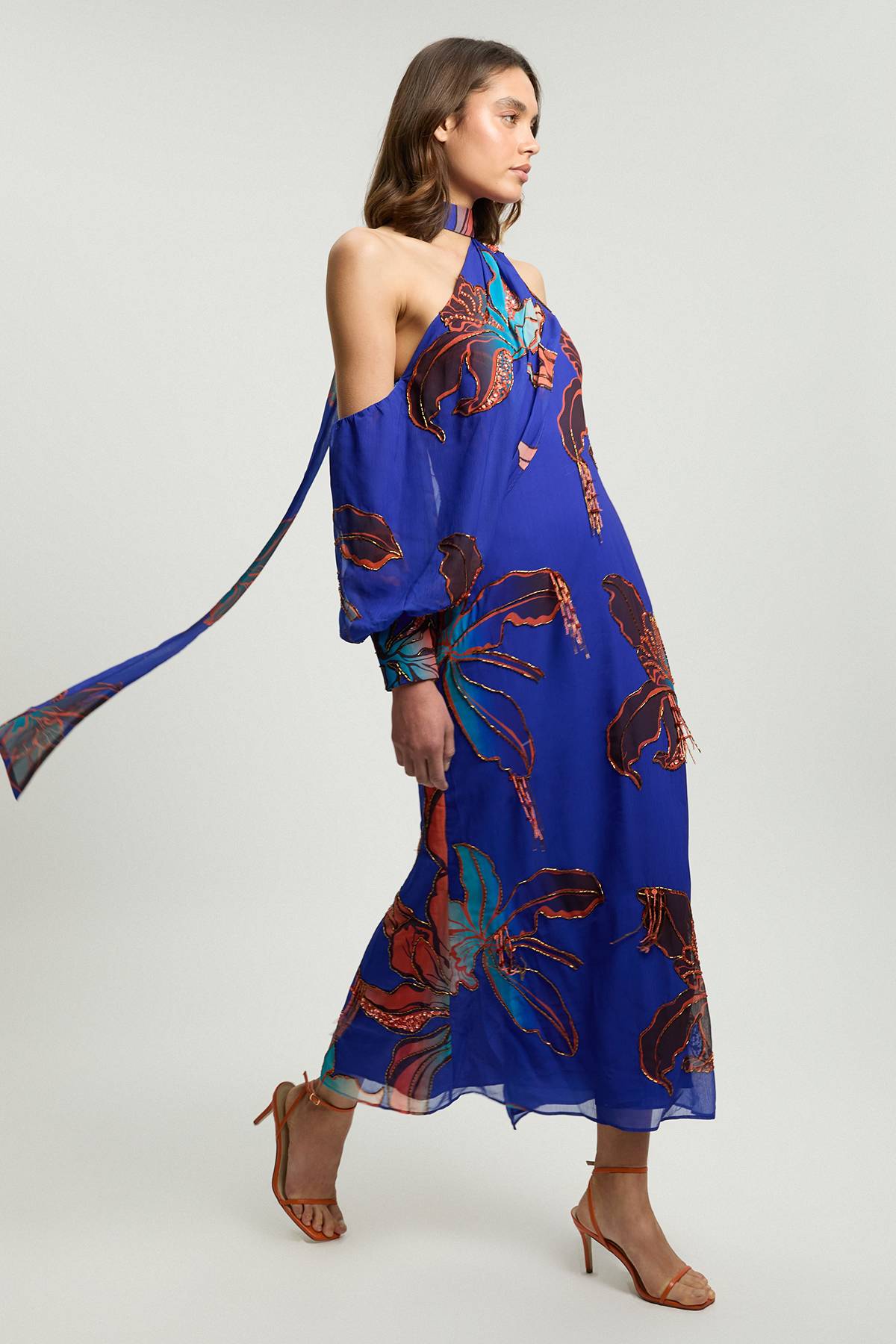 KarenMillen Robe Longue Imprimée À Une Épaule Ornée