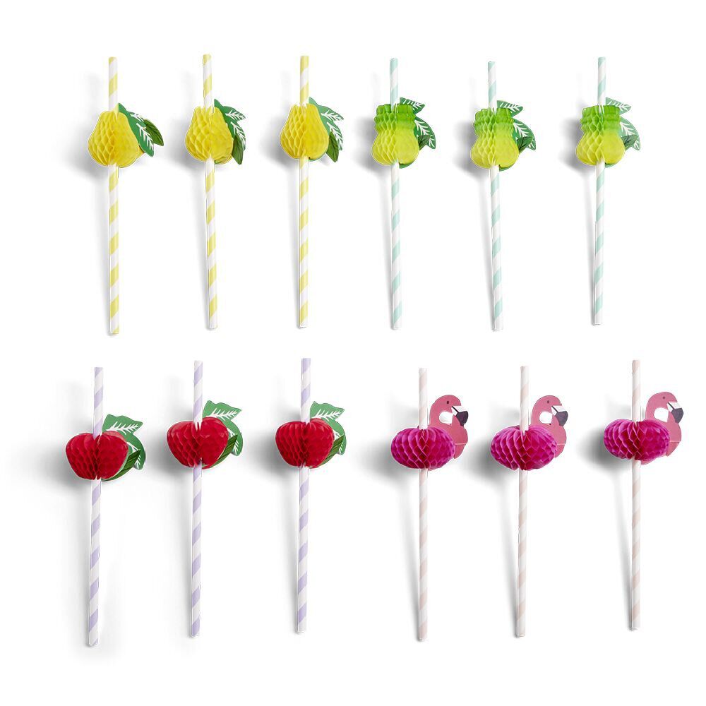 Lot de 12 pailles en papier design fruit