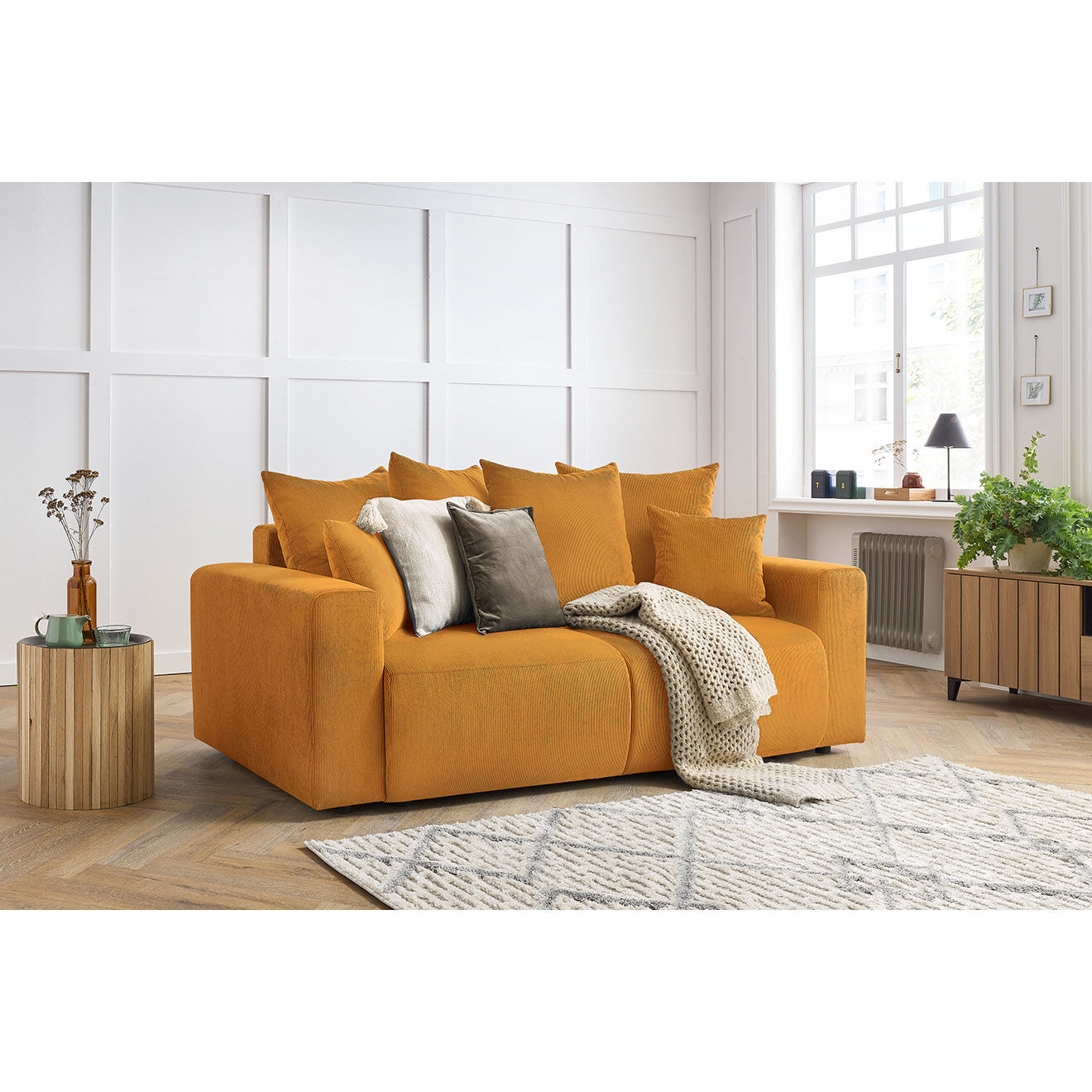 Bobochic Canapé droit fixe 2 places envy velours côtelé jaune - 210x100x95 cm