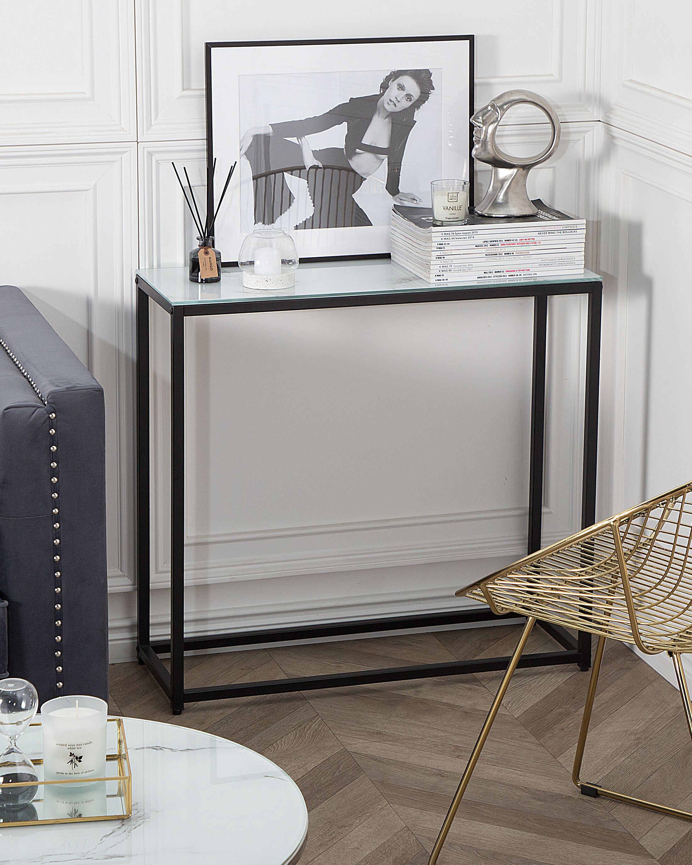 Sidetable DELANO Veiligheidsglas Marmer/zwart