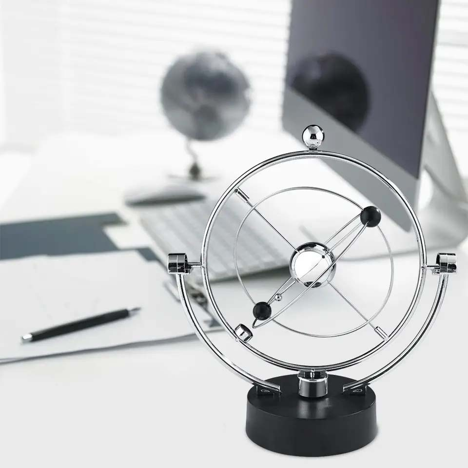 Kinetisches Physik Modell Büro Schreibtisch Deko Himmelskugel Perpetual Rotation (Batteriebetrieben) - Silber