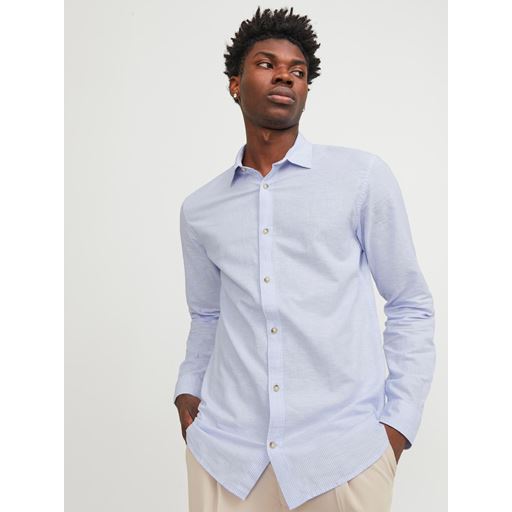 Jack&Jones Summer Linen Blend Skjorte, Cashmere Blue/ White, XXL