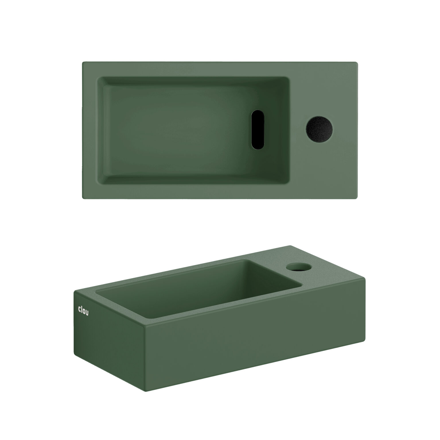 Clou Flush 3 keramische fontein 36cm met kraangat rechts groen mat