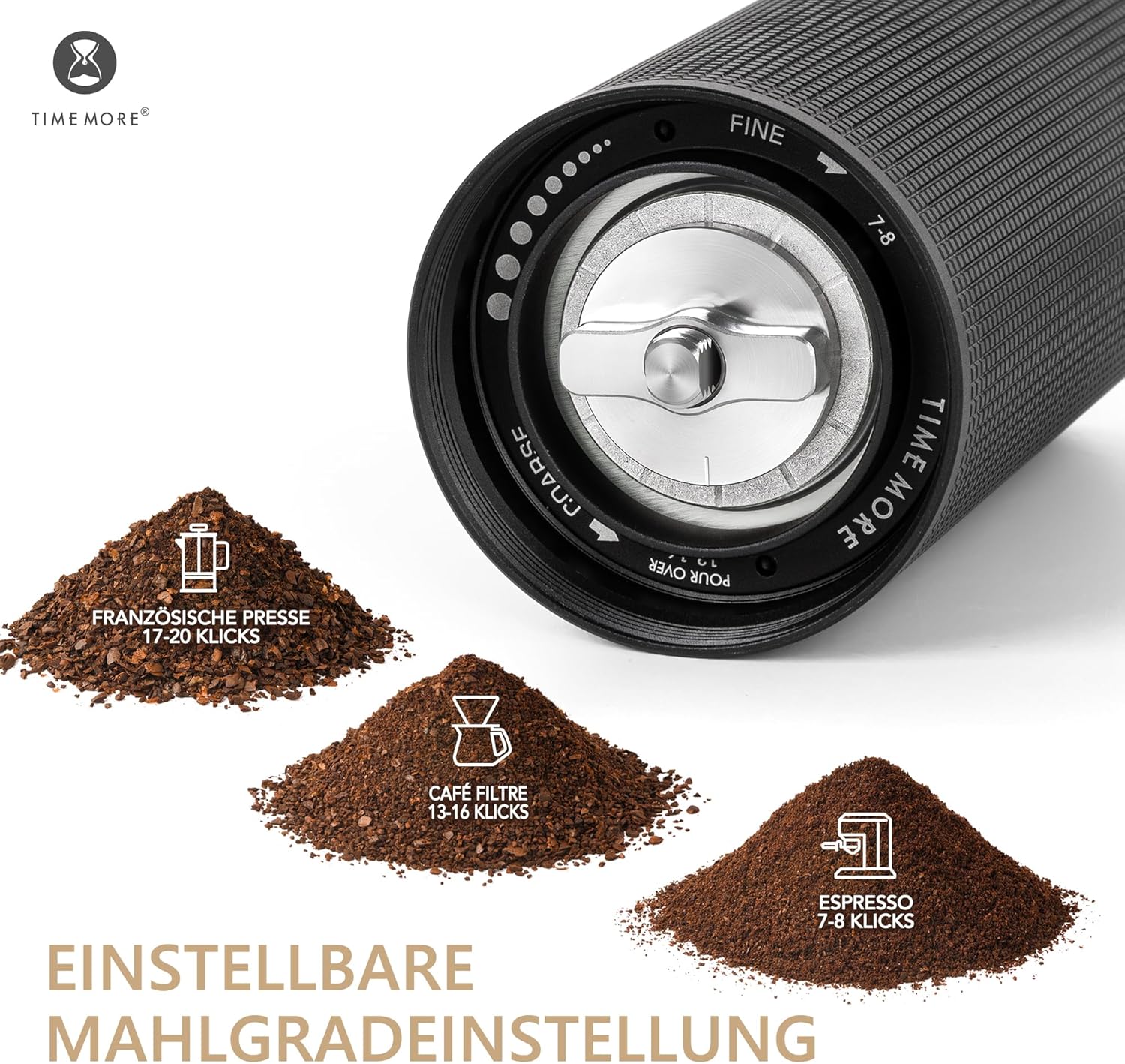 TIMEMORE Chestnut C3s MAX Kaffeemühle Manuell, Upgrade Integrierte Ganzmetallgehäuse, Handkaffeemühle mit klappbarem Griff, für Espresso bis French Press, Schwarz