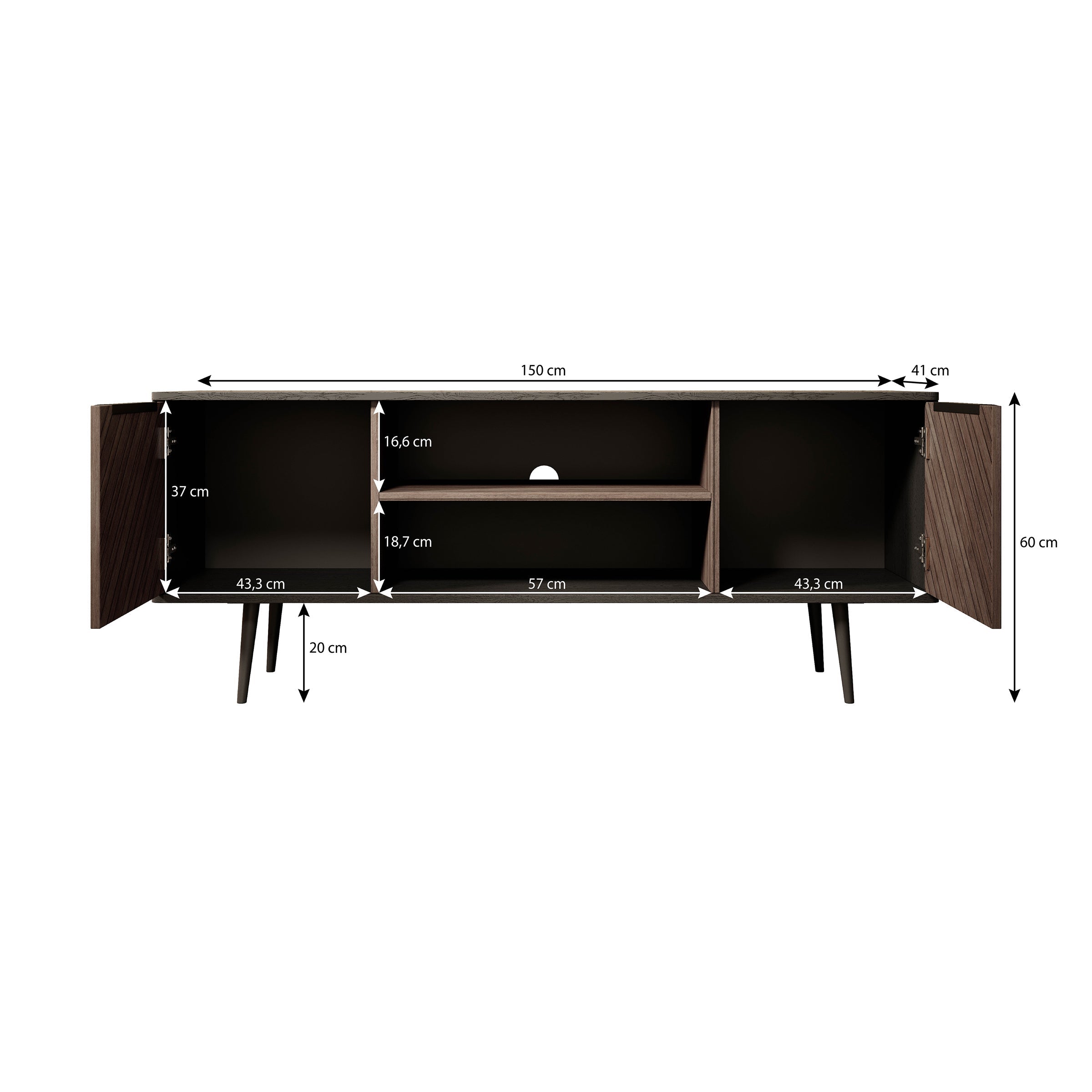 Meubella - TV-Meubel Pedro - Donker eiken - Zwart eiken - 150 cm