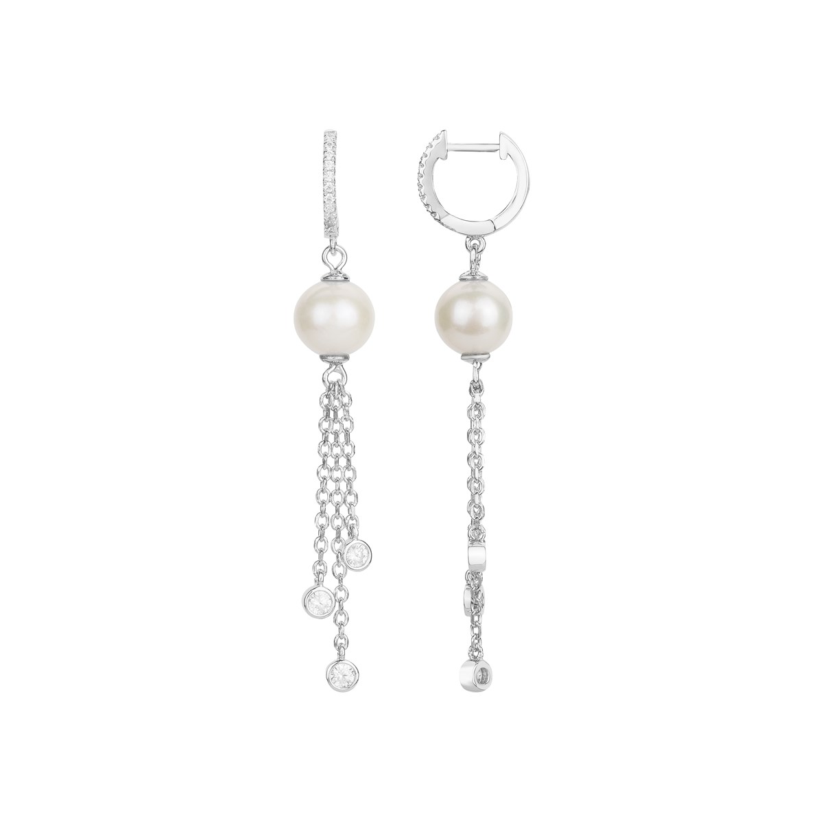 Boucles d'oreilles pendantes en Argent avec perle d'eau douce blanc