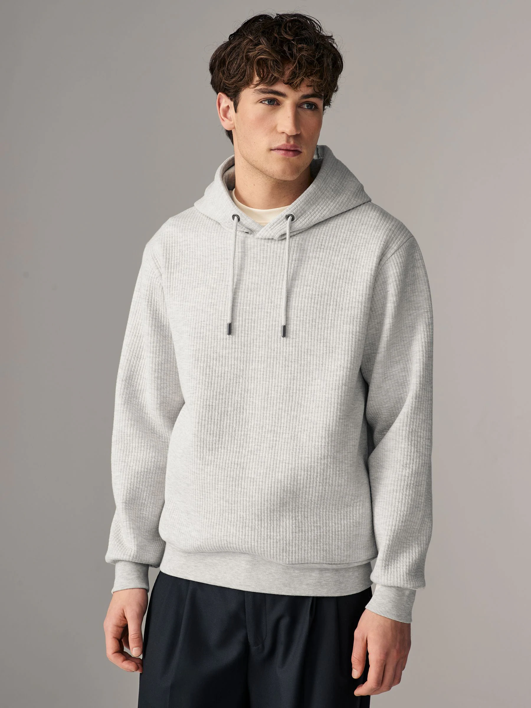Grijs gemêleerd - Lineaire textuur hoodie