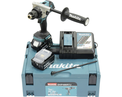Makita DHP486RTJ 18V accu-slagboormachine, inclusief 2 accu's, oplader en MAKPAC maat 2 koffer.