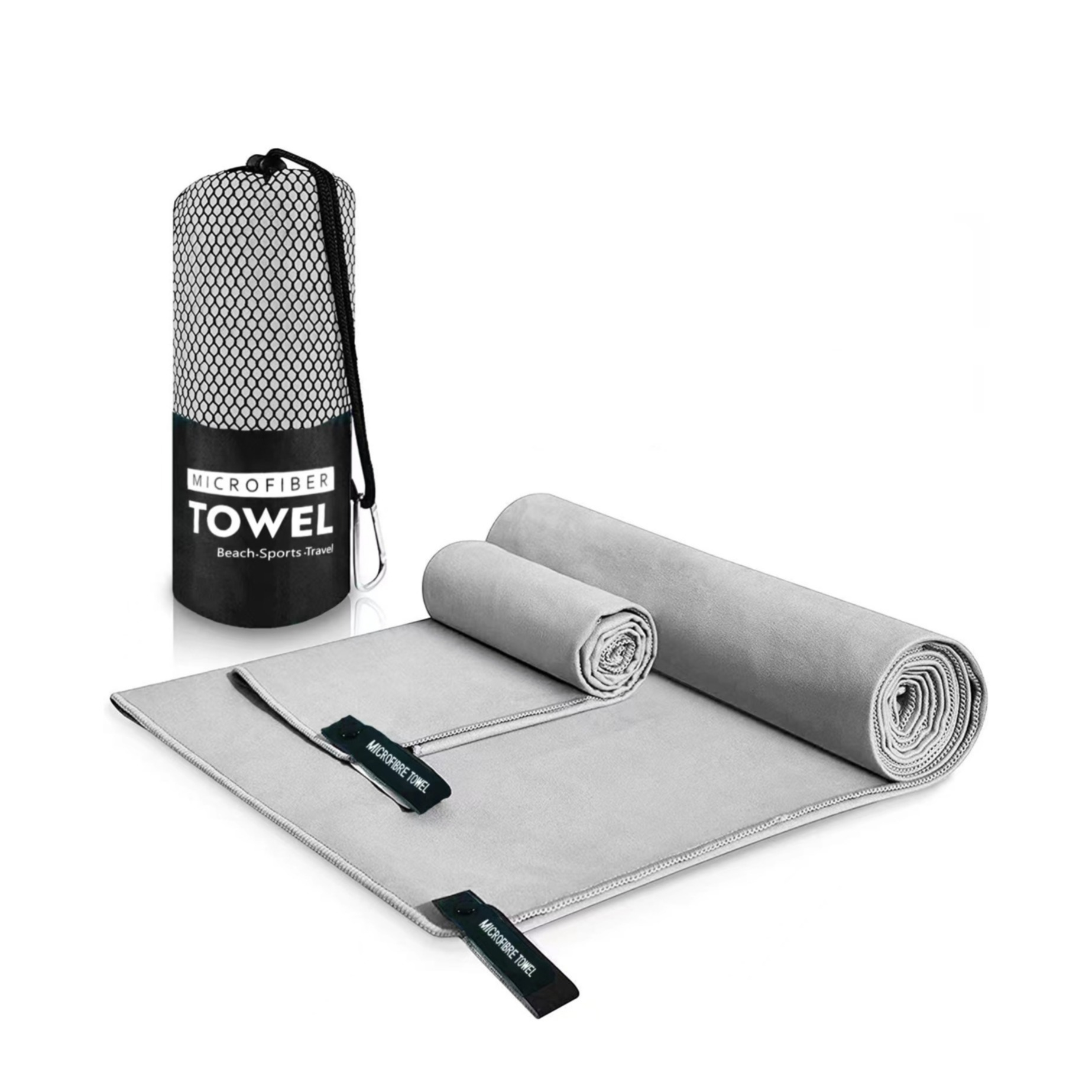 (2er Set) Mikrofaser Sport Handtuch Fitness Tuch für Workout / Yoga / Wandern / Reisen - Grau