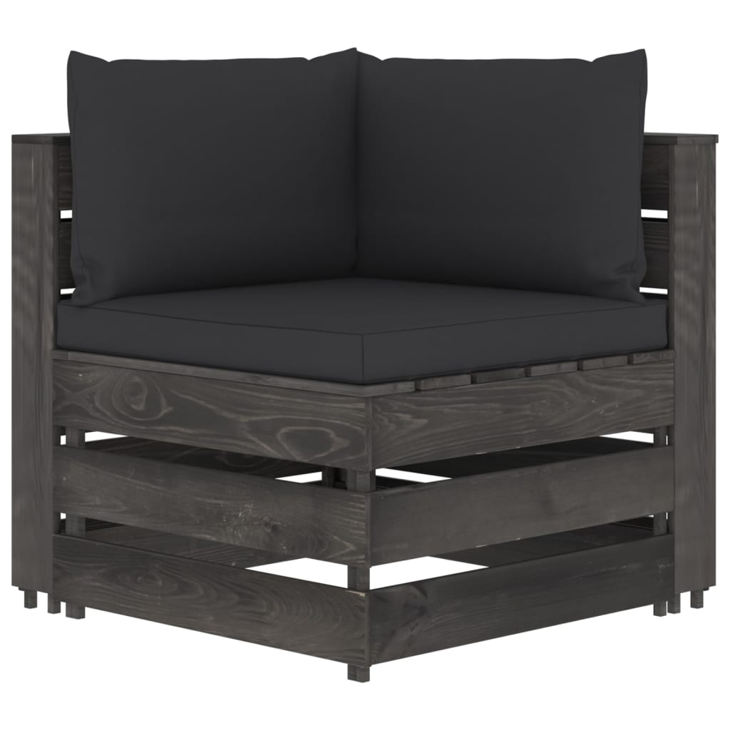 Salon de jardin meuble d'extérieur ensemble de mobilier 6 pièces avec coussins bois imprégné de gris