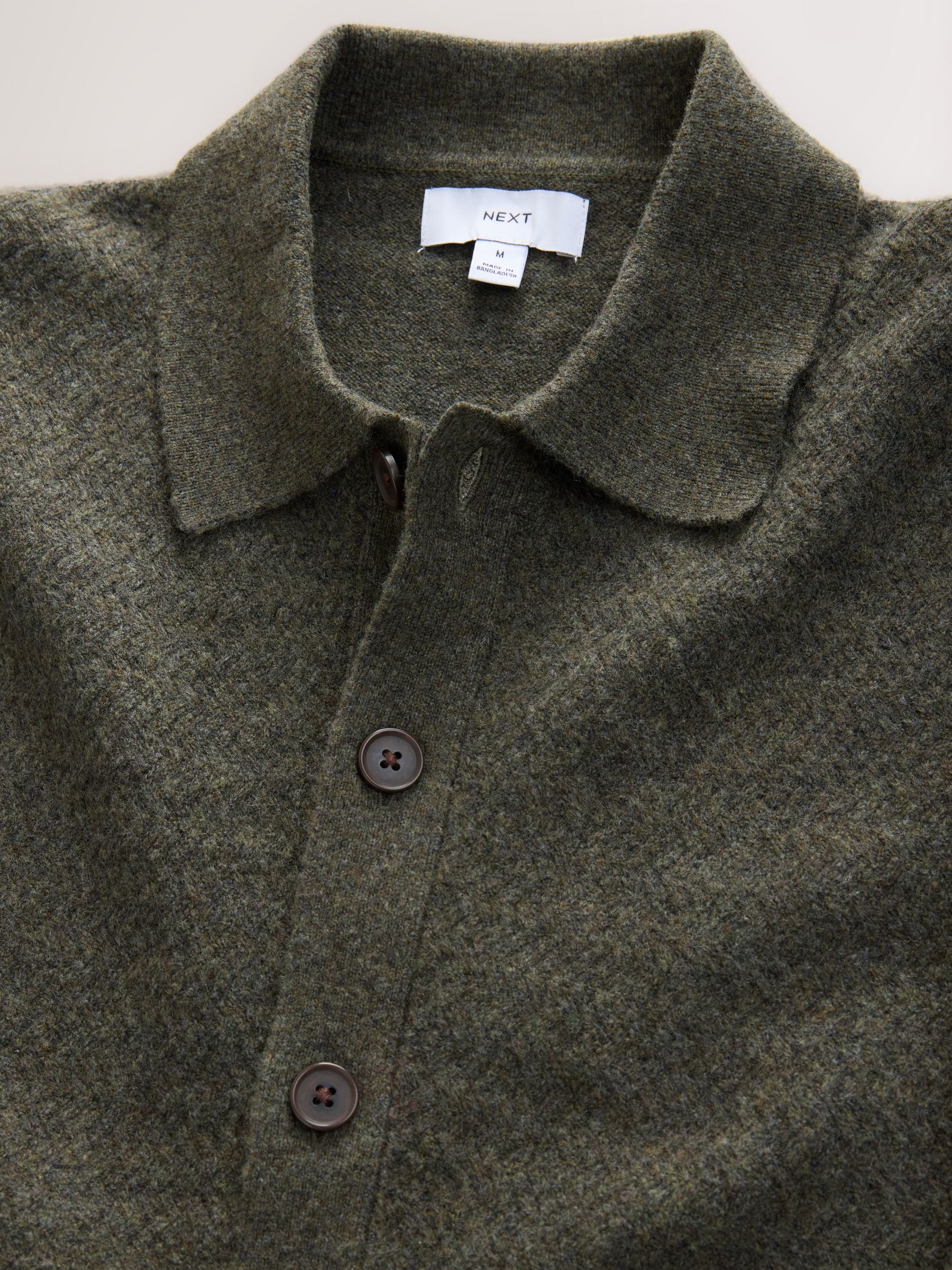 Groen - Regular Fit Textured Collared Cardigan with Wool