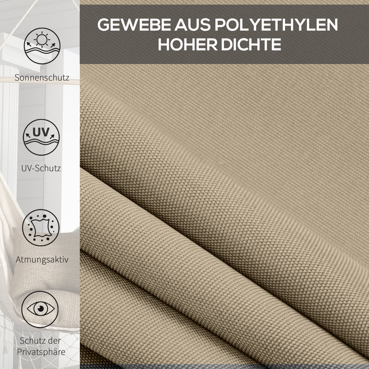 Outsunny verticale zonwering, balkonrolgordijn met handzwengel voor paviljoen, tuin, 183 x 185 cm, HDPE, aluminium, beige