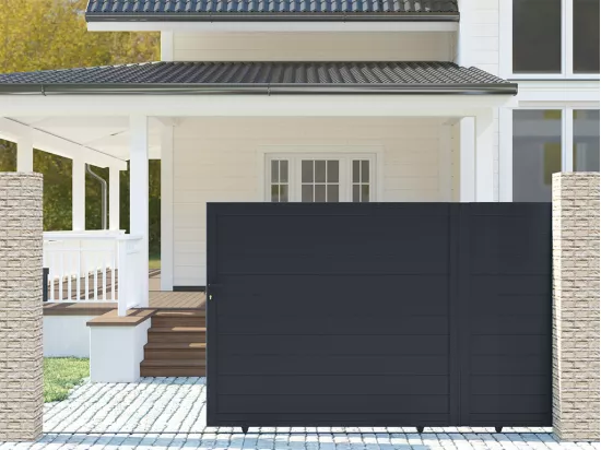 Portail coulissant aluminium plein L416 x H180 cm anthracite - NAZARIO