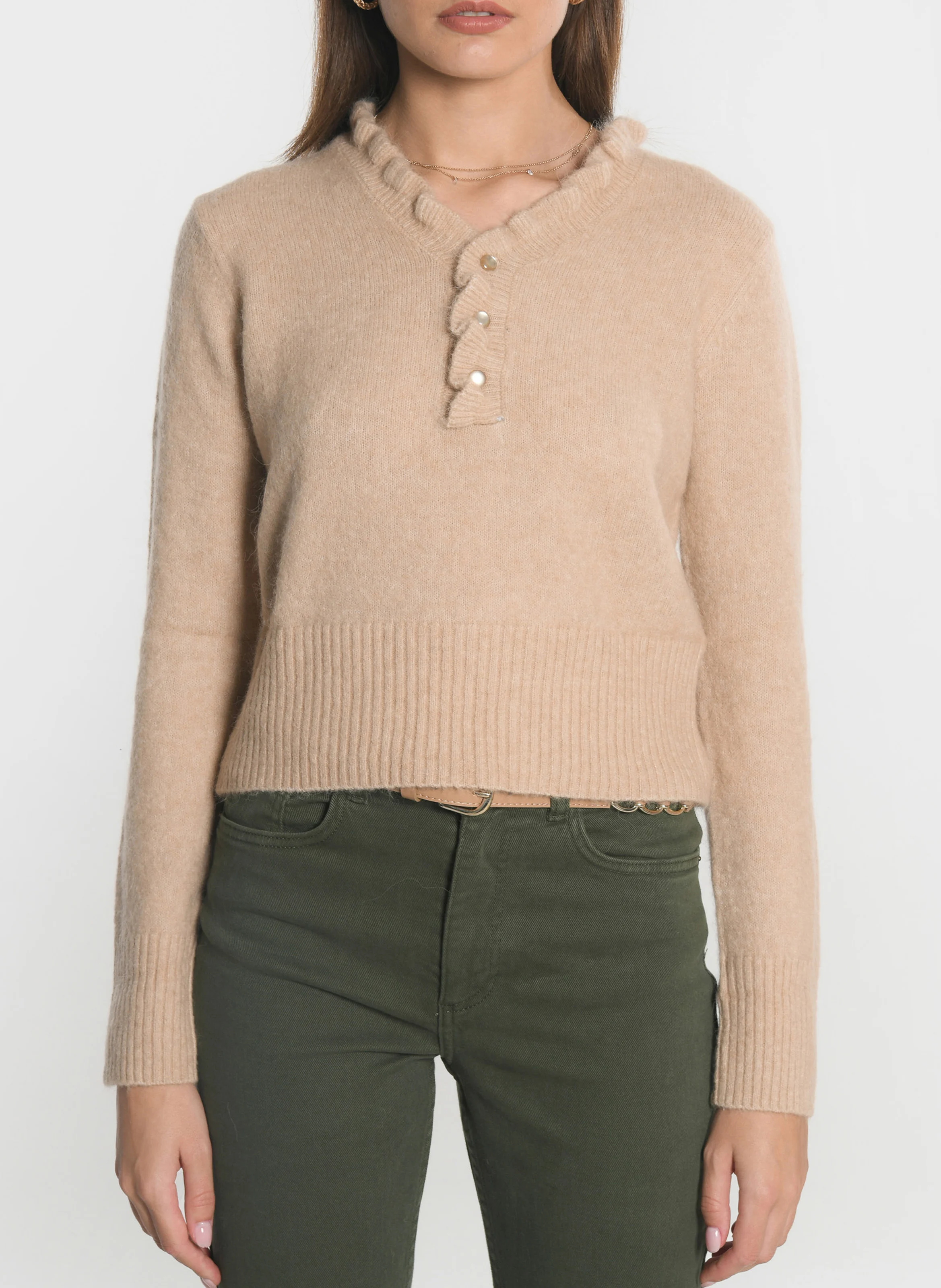 SANDRINE - Pull droit col V | Beige