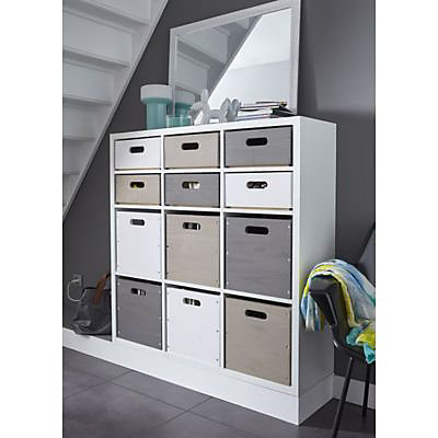 Boîte de rangement carrée en pin massif Vitoria Mixxit coloris gris