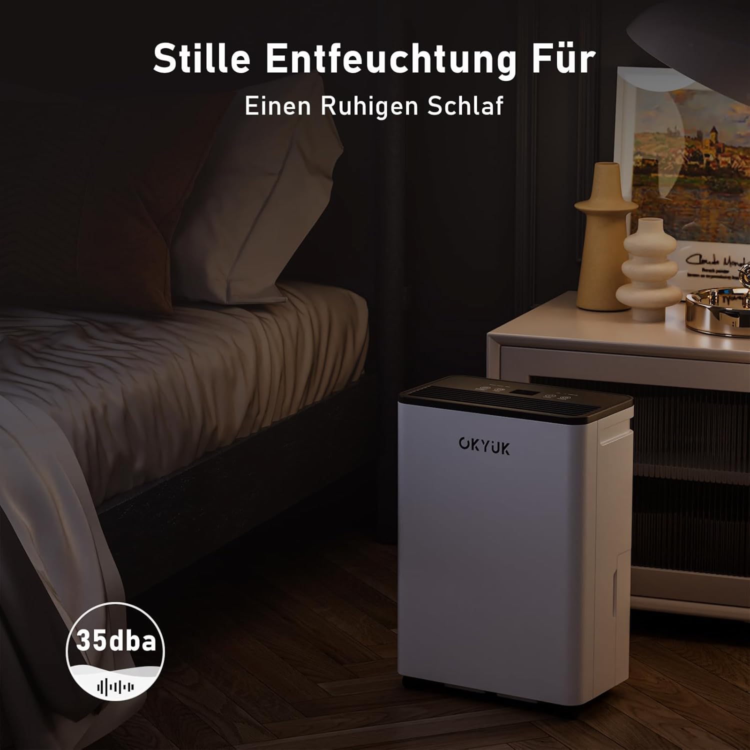 OKYUK Luftentfeuchter Elektrisch 10L mit Digitaler Luftfeuchtigkeitsanzeige, 32dB Leiser 25m², mit automatischer Abschaltung, für Wohnmobil, Badezimmer, Keller,1 J. Umtausch/10 J. Garantie (10L Weiß)