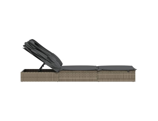 VIDAXL - Bain de soleil Transat avec toit pliable gris 213x63x97 cm résine tressée