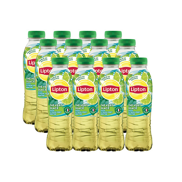 Lipton Green Ice Tea Boisson au thé saveur Citron vert et menthe bouteille PET 50 cl - Lot de 12