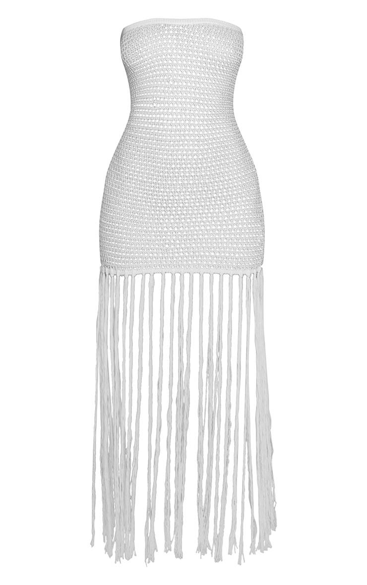 Crème Robe Maxi Tricotée À Ourlet À Pompons Petite