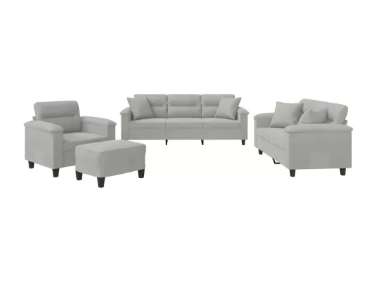 Ensemble de canapés 4 pièces coussins Gris clair Tissu microfibre
