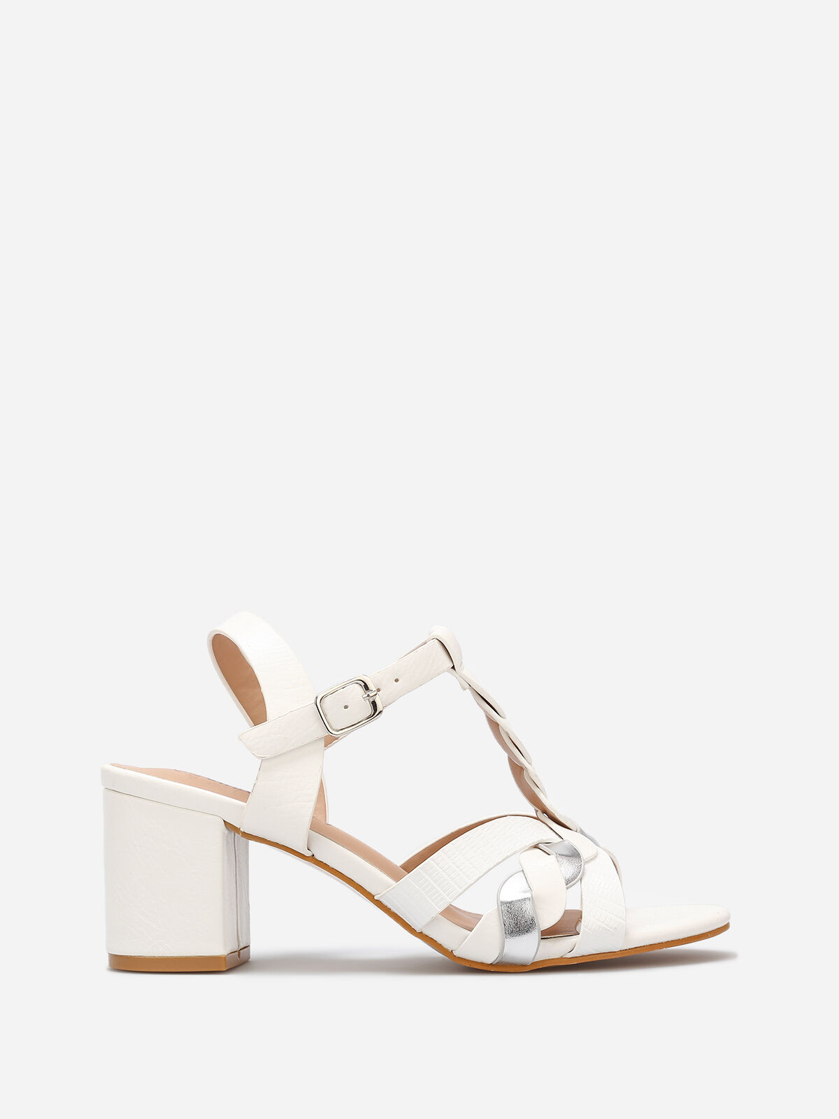 Sandales à brides tressées en T- Blanc