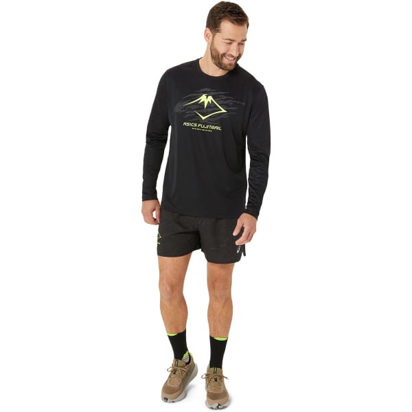 T-shirt running ASICS FUJITRAIL LOGO LS TOP BLACK/GRAPHIC GREY/SAFETY YELLOW
