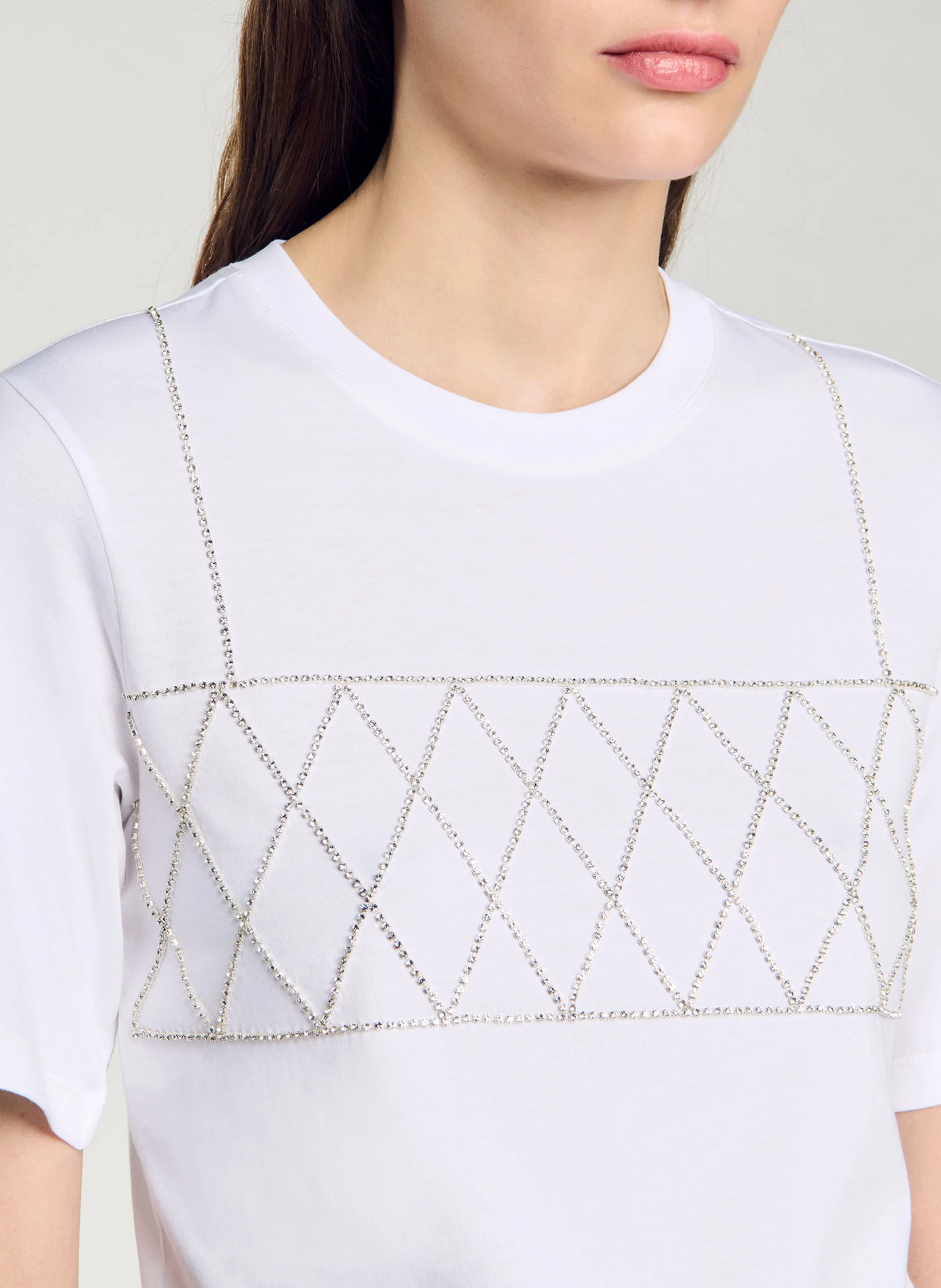 Tee-shirt court en coton strassé | Blanc