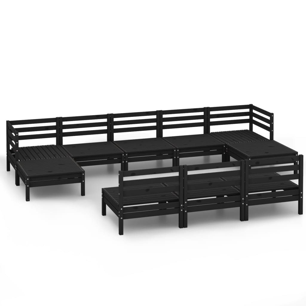 Salon de jardin meuble d'extérieur ensemble de mobilier 10 pièces noir bois de pin massif