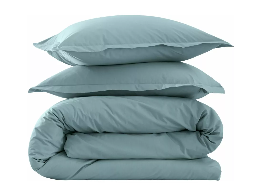 Parure de lit coton percale Bleu 140x200 - SOMEO - MORPHEE