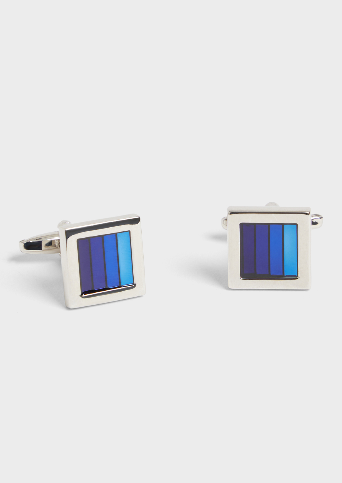 Boutons de manchettes carrés argent avec inserts en émail bleu indigo