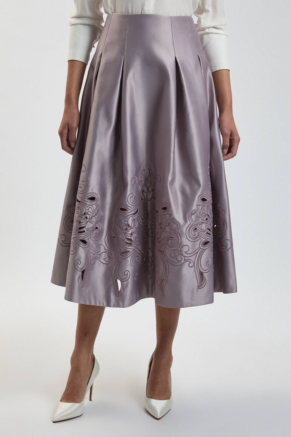 KarenMillen Jupe Ample En Satin Ajusté Avec Découpes Ajourées