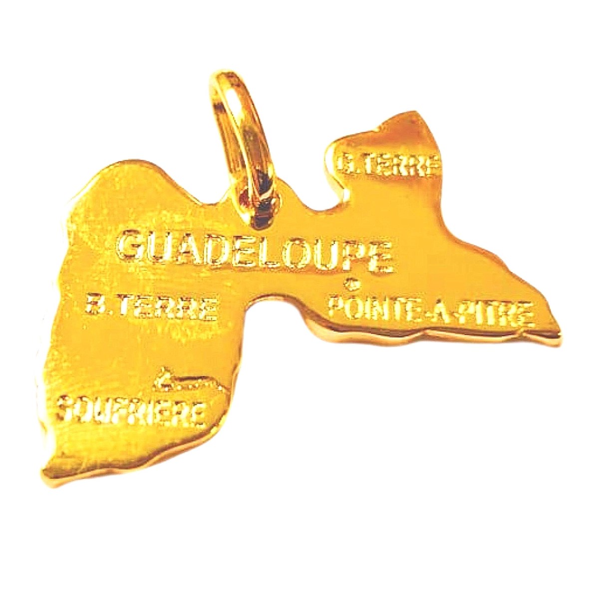 Pendentif petite carte de l' Ile de la Guadeloupe 971 en plaqué or + chaine